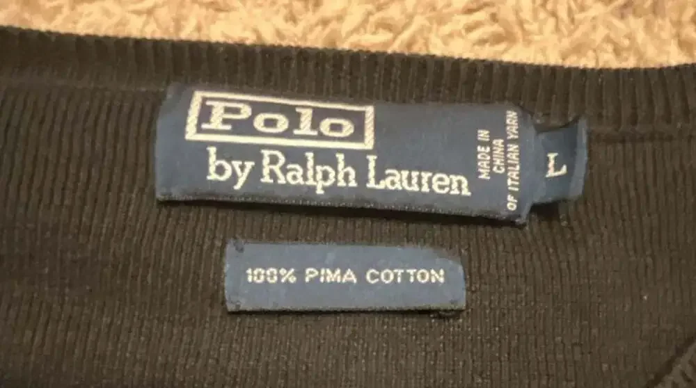 Vintage 90’s Polo Ralph Lauren Men's 100% Pima Cotton Black V-Neck Sweater